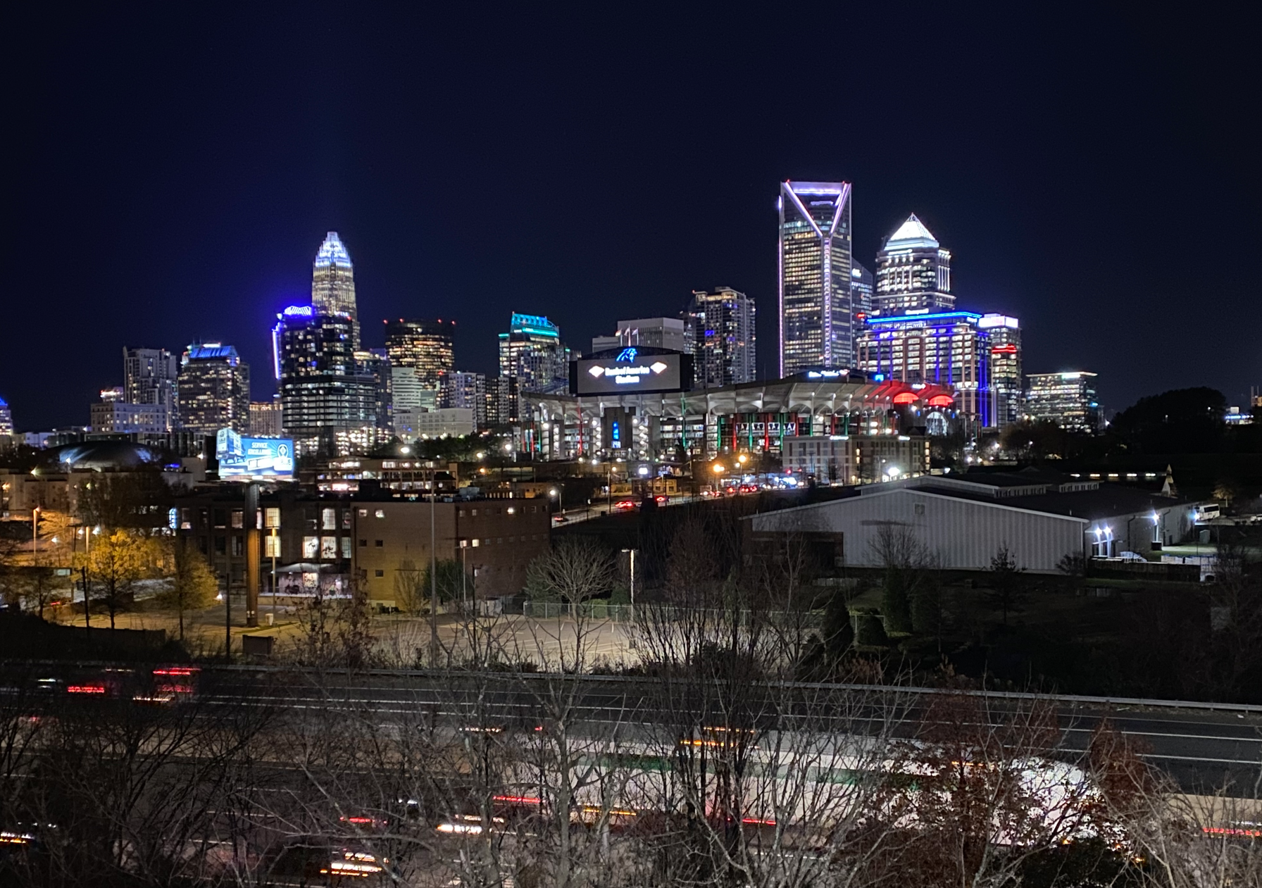 Photo of the Charlotte NC city skyline at night